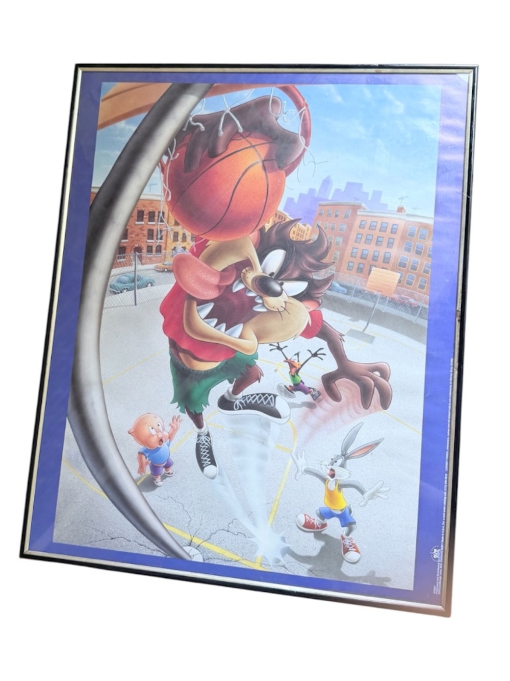 Vintage 1995 Looney Tunes Basketball Poster Framed Tasmanian Devil Bugs Bunny
